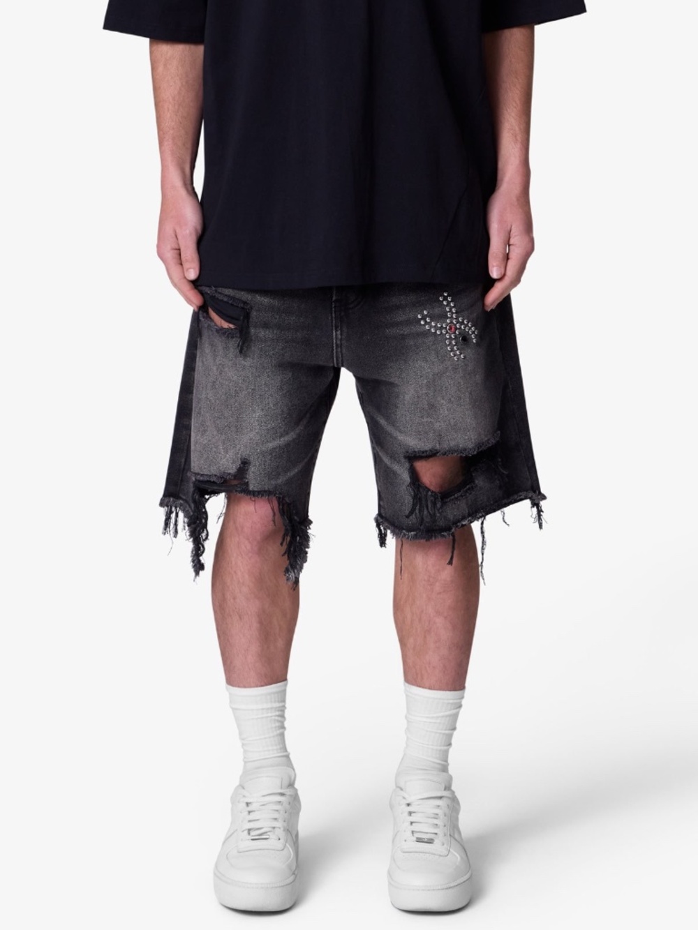 mnml Distressed Spider Denim Shorts - Washed Black Size 32Washed Black / 32